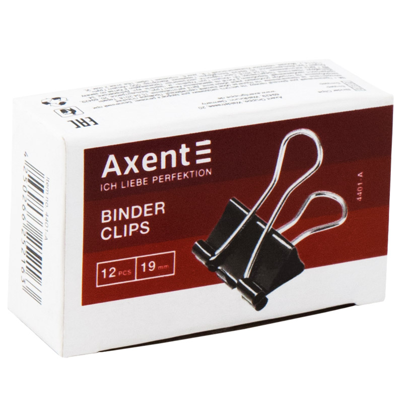 Затискачі для паперів AXENT 19 мм 12 шт чорні (4401-A)
